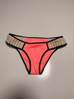 Womens Victoria Secret Neon Pink Coral Crochet Bikini Bottoms Size Small